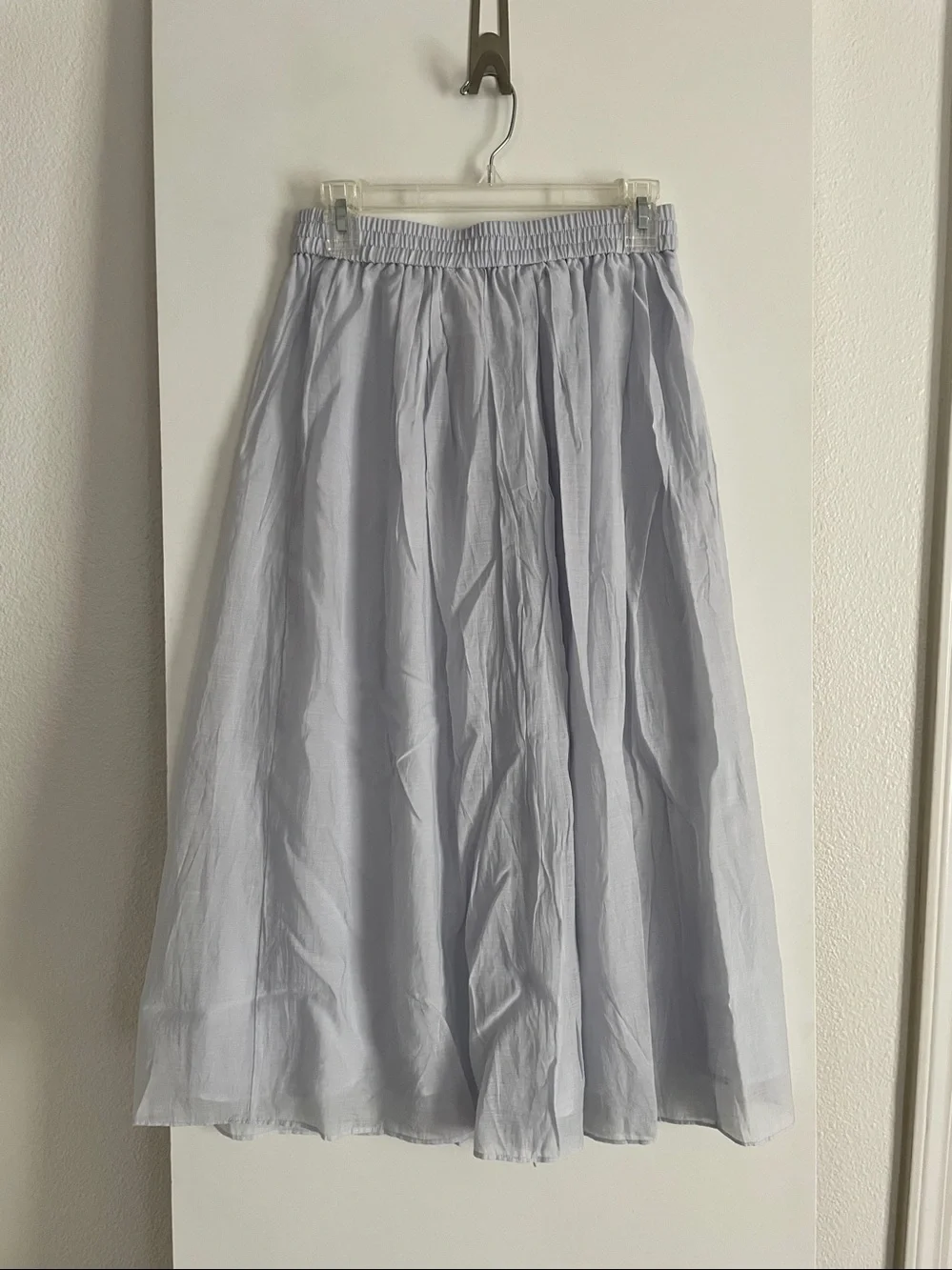 S: H & M Pleated A Line Midi Skirt Softly Sheer Lined Powder blue - Picture 2 of 6
